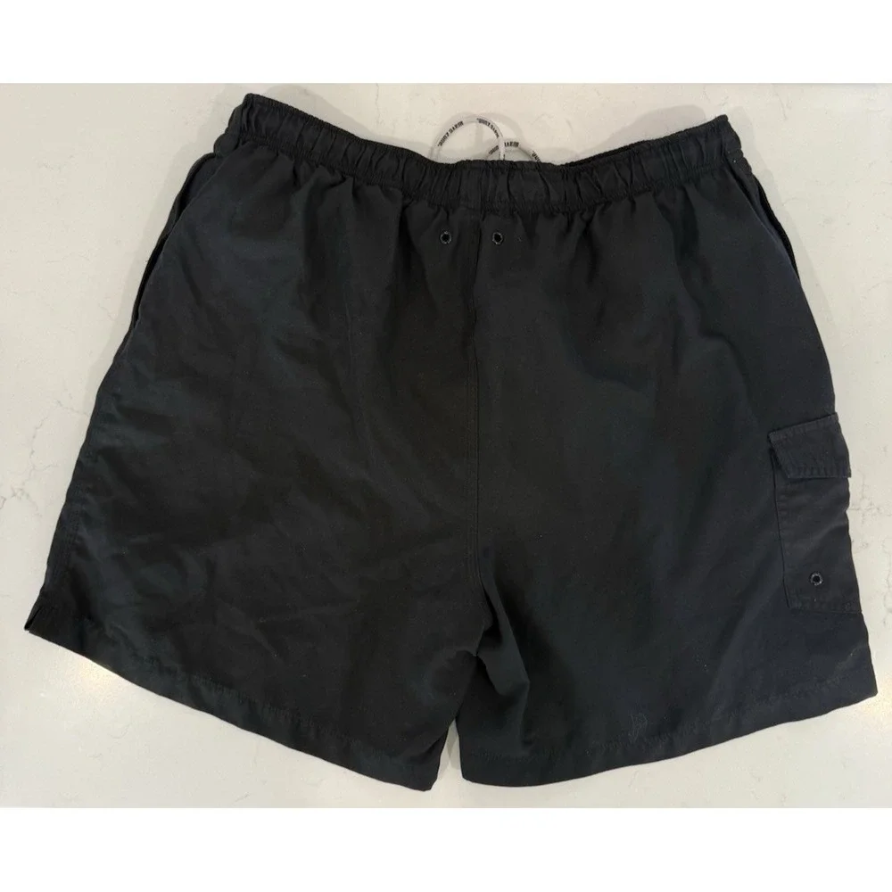 Men's Wave Zone Black Cargo Swim trunks Size‎ Large Drawstring Pockets Logo